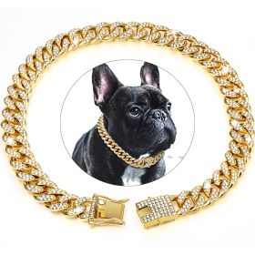 Dog Chain Crystal Artificial Diamondoid Dog Collar Walking Metal Chain Collar With Secure Buckle (Color: Golden, size: 3XL)