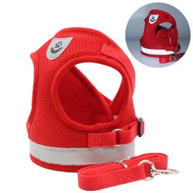 dog Harnesses and dog leash set; Pet Chest Strap Vest Dog Towing Rope Reflective Breathable Dog Rope Pet Supplies Wholesale (colour: red, Specification (L * W): M)